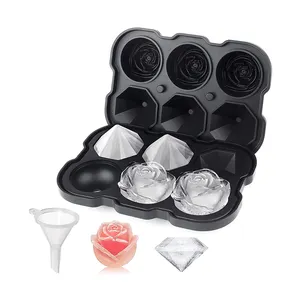 Silicone 6 cavità rose forme e vassoi per cubetti di ghiaccio a forma di diamante prezzo 2 in 1 stampi creatore di palline di ghiaccio portatile con coperchio