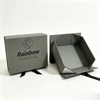 Boîtes cadeaux pliables rigides en carton gris de luxe avec logo personnalisé, fermeture magnétique