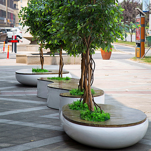 696B Double <b>Tree</b> Planter Wood Chair Public Bench Commercial Outdoor Garden School Hospital Eco-Friendly UV Resistant Cluster - Product Image 4