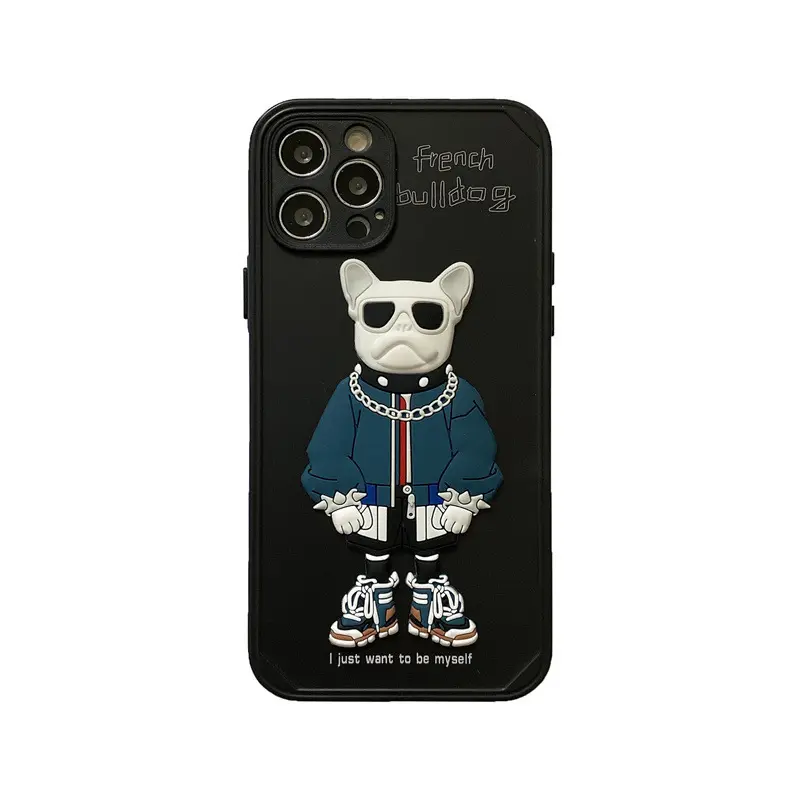 Top seller bulldog francese carino 3D cover posteriore in silicone custodia per cellulare per iphone 13 pro max