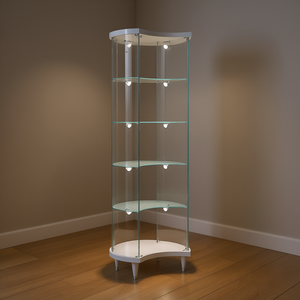 Vitrina de Vidrio Templado en Forma de Media Luna de 56x190cm, Blanco Brillante, Gris Claro, Iluminación LED, Estantes de Altura Ajustable - Product Image 3