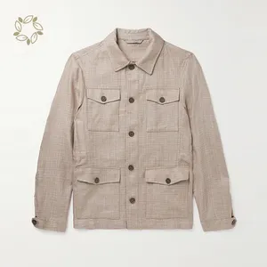 Organic mens linen jacket sustainable canvas jacket men eco friendly long sleeve linen jacket