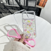 Coque de téléphone transparente antichoc en TPU et PC avec motif floral et cadre diamanté pour iPhone 18 17 16 15 14 Pro Max