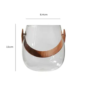 <span class=keywords><strong>Vase</strong></span> en verre borosilicate transparent avec poignée en cuir pour la décoration de la maison, bougeoirs en verre à cheminée ouverte - Product Image 5