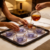 Assiette de Présentation en Verre Lavande avec Bord Doré pour Table Décorative, Idéale pour la Maison, les Dîners, les Fêtes, Vente en Gros, Personnalisation OEM ODM
