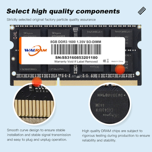 Modules de RAM NB SO-DIMM DDR3L Walram 1066MHz/1333MHz/1600MHz 2GB/4GB/8GB 1.35V/1.5V pour ordinateur portable - Product Image 3