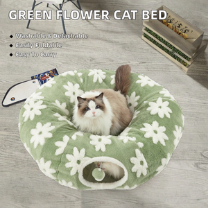 Rundes Grünes Blumendesign Haustier-Nest Luxuriöses Faltbares Zusammenklappbares Katzentunnel-Bett Spielzeug für Pelzige Freunde - Product Image 3