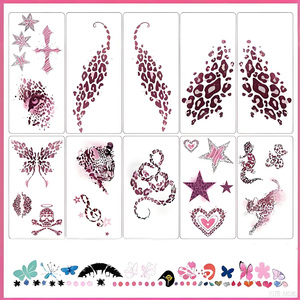Autocollant de tatouage temporaire intégral imprimé par transfert à l'eau, motif tête de léopard et papillon scintillant, rose, résistant à l'eau, longue durée - Product Image 5