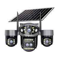 Solar-Powered WiFi AOV Zoom Security Camera Outdoor 4-Lens Recording Alarm System Cloud TF Storage Plug-Free 4G Monitoring