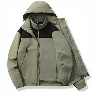 سترة رجالية مقاومة للرياح والماء مع غطاء للرأس مناسبة للمشي لمسافات طويلة |   معطف خريفي للتخييم في الهواء الطلق مع سحاب أمامي وتفاصيل شعار - Product Image 3