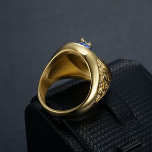 Anillo de Hombre Chapado en Oro con Resina Azul y Diseño de Ojo de Horus y Ankh, Joyería de Moda, Regalo - Product Image 3