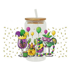 Pegatina de transferencia Mardi Gras UV DTF <span class=keywords><strong>para</strong></span> gafas Libbey de 16oz, envolturas <span class=keywords><strong>para</strong></span> botellas, latas, calcomanías personalizadas impermeables DIY - Product Image 6