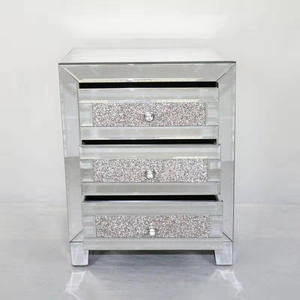 Luxury Modern Solid Wood Eco-Friendly Silver Bedside Table 3 Drawers Diamond-Patterned <strong>Mirrored</strong> Design for Bedrooms Hotel - Product Image 3