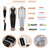 C7738 Combinaison élégante d'été pour femme, sexy, en maille, à fines bretelles, pantalon long, tenue tendance pour dames