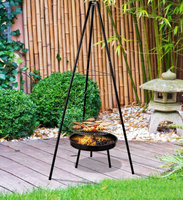 Barbecue suspendu sur trépied robuste avec foyer en fer antiadhésif - Station de cuisson extérieure à hauteur réglable pour le camping
