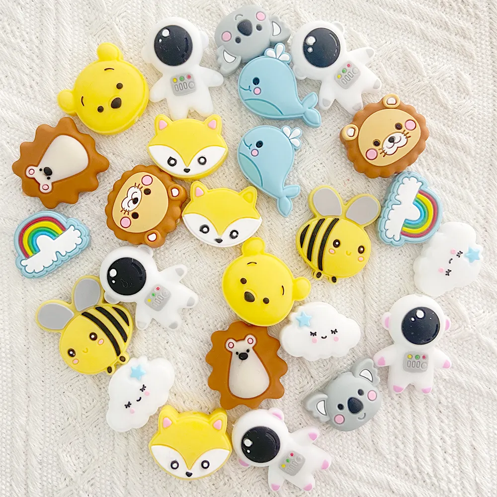 Wholesale Silicone Focal Beads BPA Free Baby Teether Bracelet Chain Loose Beads Cartoon Animal Shape Baby Teething Beads