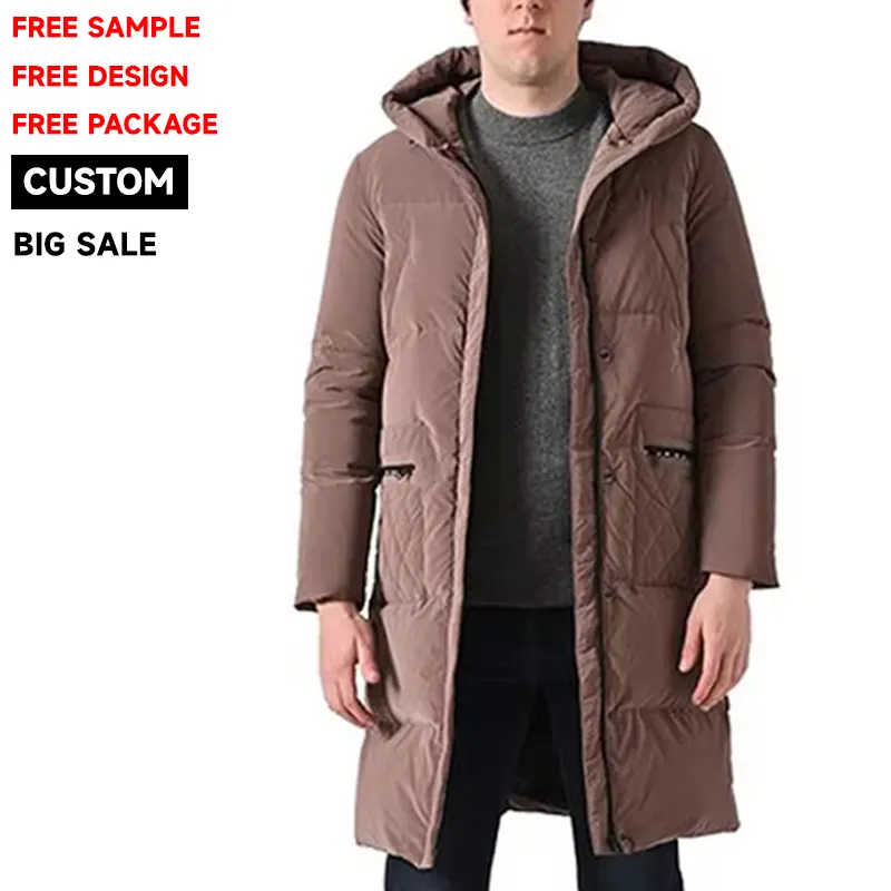 사용자 정의 두꺼운 긴 후드 방수 다운 재킷 남성용 패션 긴 겨울 다운 재킷