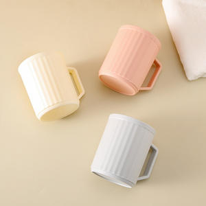 Elegante Vaso para Enjuague Bucal con Asa, Color Sólido, para Baño y Hogar, Rosa, Gris, Beige, con Soporte Individual - Product Image 4