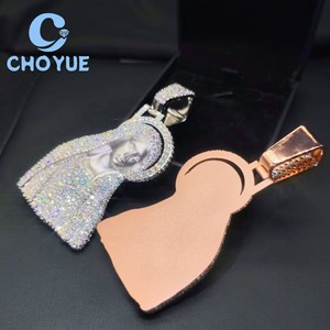 Collar con Colgante de Moissanita para Hombre, Diseño Diosa María, Chapado en Oro Rosa sobre Plata 925, Estilo Hip Hop, Pasa la Prueba del Diamante con Certificado GRA - Product Image 4