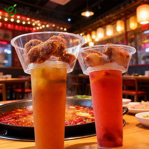 ถ้วยขนมแบบใช้แล้วทิ้งพร้อมฝาและหลอดดูด ถ้วยพลาสติกสำหรับอาหารแบบนำกลับบ้านพร้อมถาดสำหรับไก่ทอด ฮอทพอท ขนมขบเคี้ยว รับผลิตตามสั่ง ขายส่ง - Product Image 5