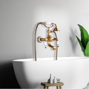 <span class=keywords><strong>Robinet</strong></span> <span class=keywords><strong>de</strong></span> bain avec douchette, tête <span class=keywords><strong>de</strong></span> douche murale en laiton, deux poignées en céramique, design vintage nostalgique - Product Image 4