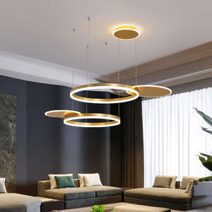 Lámpara de araña con diseño circular, anillo para sala de estar y dormitorio, luz colgante Led dorada moderna - Product Image 4