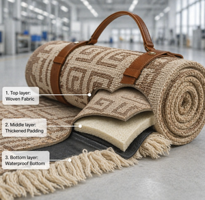 Tapis <span class=keywords><strong>de</strong></span> pique-nique personnalisé avec logo, Chevron, en coton/polyester, pompe à gonflage intégrée, franges, portable, enroulable, pour la <span class=keywords><strong>plage</strong></span>, toutes saisons, OEM - Product Image 6