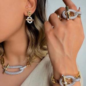 Cross Border European American Popular Horizontal Bar Ot Series Ring <b>Bracelet</b> <b>Set</b> Pig Nose Necklace Light Luxury Copper Inlaid - Product Image 2