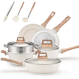 Wholesale Medical Stone Non-Stick Frying Pan Set Household Cookware Set Fried Soup Pot Induction Cooker Gas Stove Kitchenware