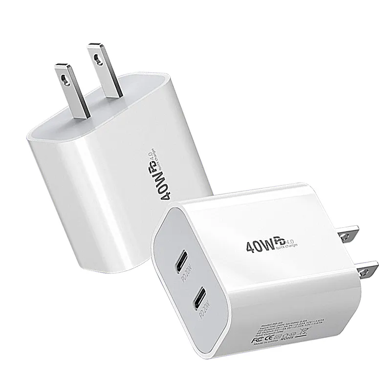 Oem Customized Dual Pd3.0 Wall Charger 40w Pd Fast Charger Dual Usb 2 Ports Usb Type C Pd 20w Phone Charger Uk Eu Au Us Plug