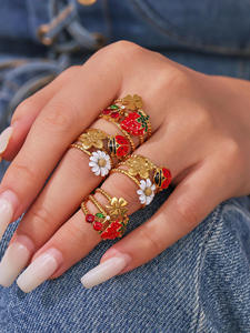 <span class=keywords><strong>Vintage</strong></span> évider large bande marguerite <span class=keywords><strong>coccinelle</strong></span> anneau Zircon huile goutte à goutte bijoux pour les femmes - Product Image 6