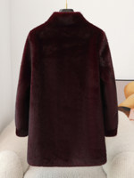 Manteau d'hiver élégant pour femme ZHENG YE, col mandarin, fausse fourrure, 100% polyester, long, épais, chaud, doux, pelucheux, couleur unie