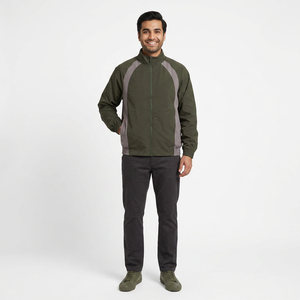 Custom 100% Cotton Canvas Stand Collar Front Pockets Windbreaker School <b>Men</b> Zip up Football <b>Jacket</b> - Product Image 1