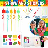 60 Pièces Blocs de Construction en Plastique, Cadeaux de Fête pour Enfants, Ensemble de 12 Porte-clés, Bracelets, Pailles, Autocollants, Petits Jouets, Cadeau Créatif