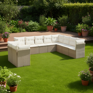 Juego de Sofás Modulares de Jardín de Ratán Beige, 12 Piezas, Muebles de Exterior de Diseño Moderno con Cojines de Espuma de Alta Densidad - Product Image 2