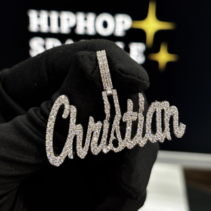 Pendentif personnalisé avec nom chrétien en argent sterling 925, moissanite VVS, entièrement serti, style hip-hop, collier unisexe, HIPHOP SPARKLE - Product Image 1