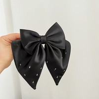 Conception de luxe à la main strass soie Long ruban arc filles pinces à cheveux accessoires grand nœud papillon Satin arc pinces à cheveux pour les femmes