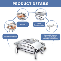 Plat à chafing en acier inoxydable facile à nettoyer avec chauffage électrique, capacité 9L, couleur argent, pour usage en cuisine