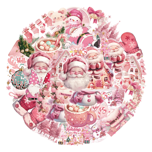 Hot Sale Custom Die Cut Waterproof Pink PVC Cartoon Christmas Decorative Stickers for Promotional Gifts Book & Wall Use