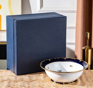Luxury Cobalt Blue & Red Gold Trim Floral Bone China Serving Bowl Baroque Style Porcelain Salad Bowl - Product Image 3