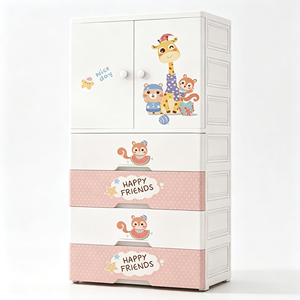 Armoire de rangement pour bébé en plastique épaissi de 70 cm de large, double porte, suspendue, avec 4 tiroirs, pour chambre d'enfant - Vente en gros - Product Image 1