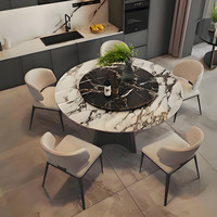 Table à Manger de Luxe en Acier Inoxydable avec Plateau en Marbre Noir Rond et Moderne pour Restaurant Chaises de Table Commerciale
