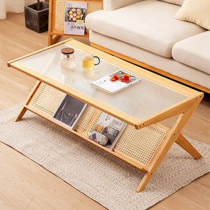 Nanshe Glass Coffee <b>Table</b> Solid Wood Tempered Glass Top Modern Simple Design Living Room Furniture With Storage Shelf - Product Image 1