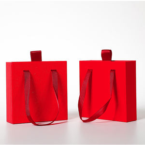 Boîte de rangement à bijoux en papier avec tiroir coulissant, personnalisée, de luxe, carrée, faite à la main, avec estampage à chaud doré, ruban, ensemble de bijoux, emballage - Product Image 1