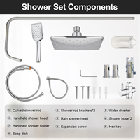 Ensemble complet de robinetterie de douche moderne en laiton pour chauffe-eau, avec système de douche pluie et spa, et porte-savon à feuille