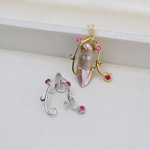 Colgante de Perla Barroca de Plata S925 Hecho a Mano, Soporte para Collar de Perlas Vacías para Mujer, Nuevo 1409, Accesorio de Joyería DIY - Product Image 1