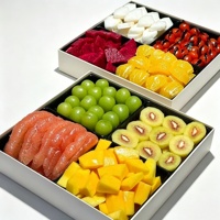 Plateau à fruits transparent empilable léger à 4 compartiments, vente en gros pour l'emballage de fruits frais coupés en boîte cadeau