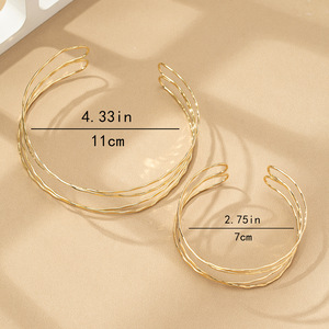 Gold & <b>Silver</b> Plated Minimalist Twist Design Adjustable Open <b>Choker</b> and Arm Cuff Set - Product Image 4