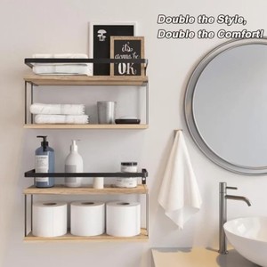 Modern minimalist wooden wall-mounted storage rack for bathroom and <b>kitchen</b>, with <b>paper</b> towel rack. - Product Image 3