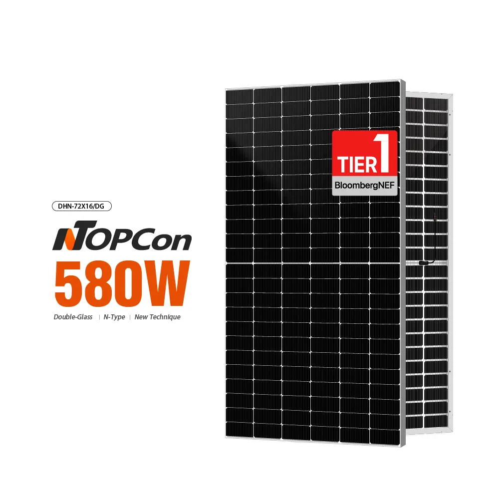 DAH Bifacial N tipo TOPCON 560W 570W 580W panel solar de vidrio doble